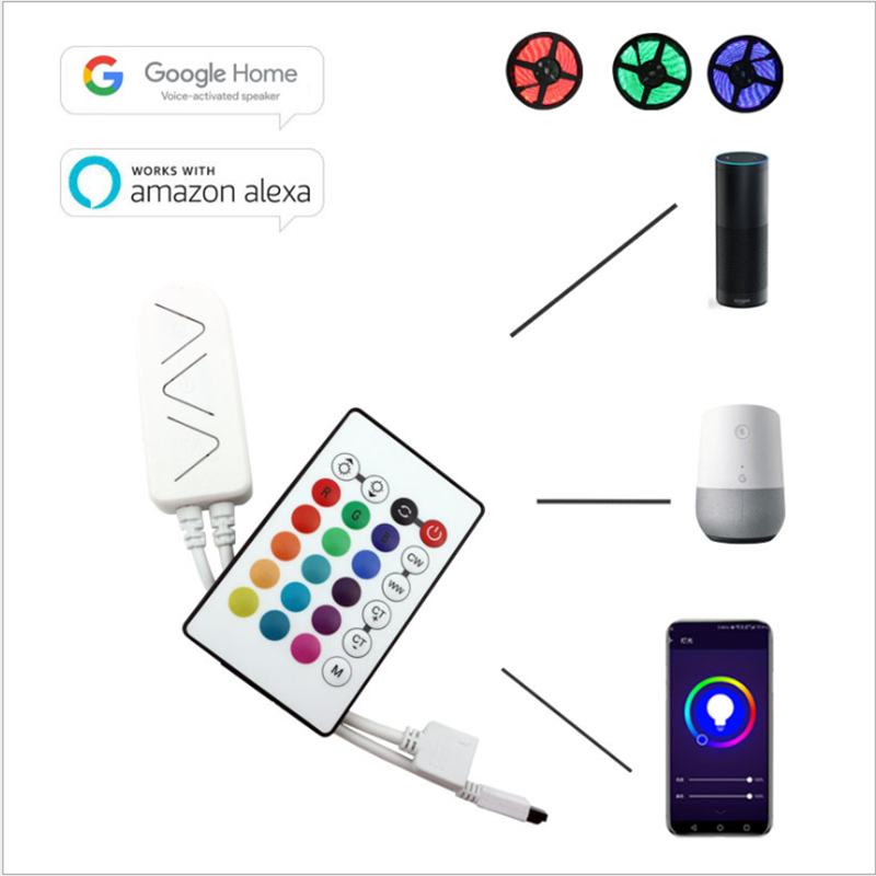 WiFi RGBCCT Controller, IR Remote / Mobile APP / Alexa / Google Assistant Compatible